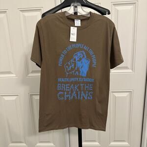 NWT Break the Chains Guys Graphic Tee T-Shirt Brown Health Unity Size S